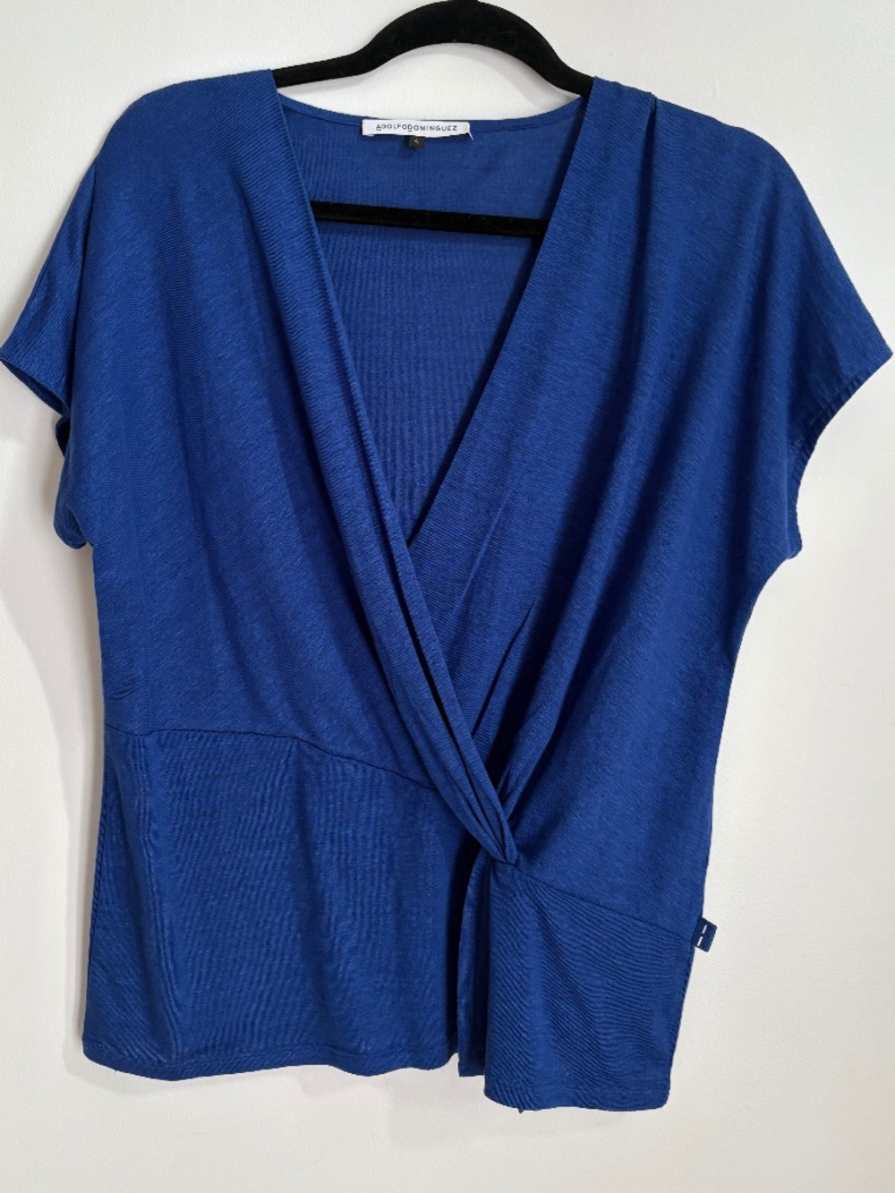 Adolfo Dominguez Royal Blue Twist-Front Wrap Top- Size L